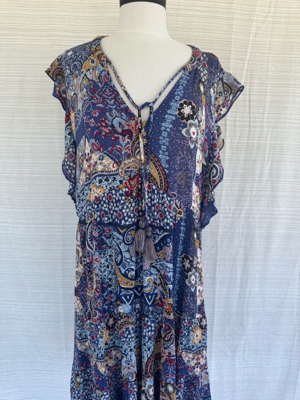Knox Rose Navy Blue Floral Tassel Peasant Dress - Picture 4 of 17